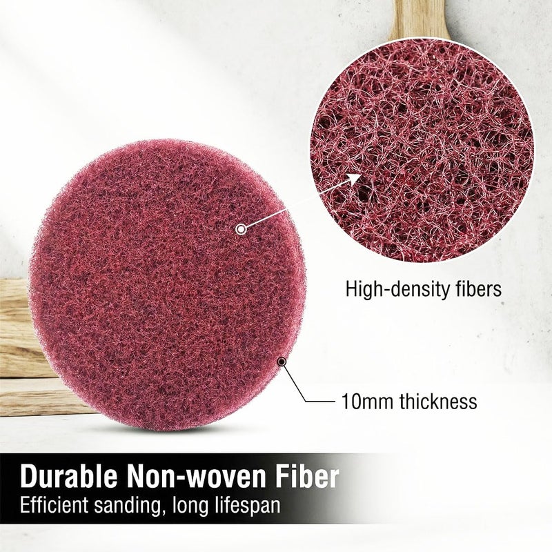 JUNLIXN 4 Inch 400 Grit Drill Brush Scrubber Scouring Pads, 20 Pcs Hook & Loop Power Scrubber Scour Pad for Rotary Tools, Random Orbital Sander (Red) - Image 3